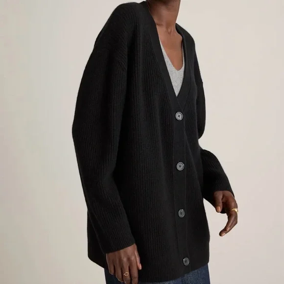 NWT! QUINCE Mongolian Cashmere Oversized Boyfriend Cardigan Sweater Black Small - Picture 9 of 11